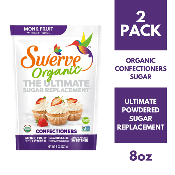 Swerve Organic Monk Fruit Blend Confectioners Sugar Replacement Sweetener, 8 Ounce (Pack of 2)