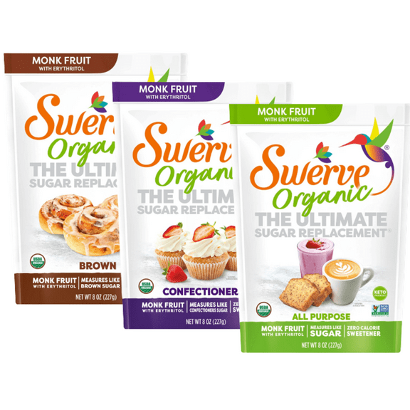 Swerve Sweetener Organic Granular, Brown and Confectioners Baker's Trio - Sugar Substitute, Zero Calorie, Keto Friendly, Zero Sugar, Non-Glycemic, 8oz, 3 Pack