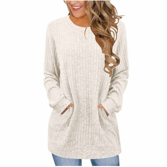 Sweters for Women Dressy Casual Long Sleeve Shirts Crewneck Fall Outfits with Pocket Tunic Tops orders placed