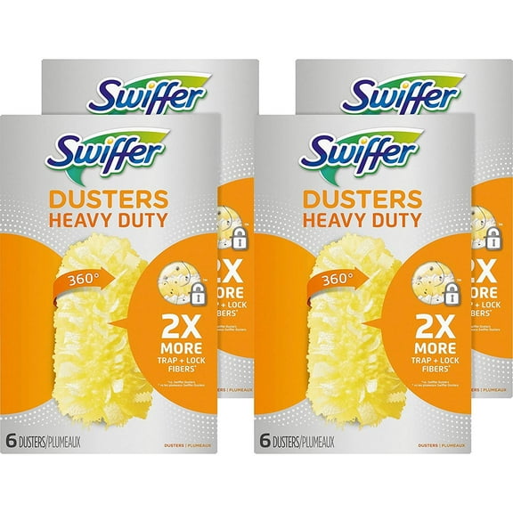Swiffer 21620CT 360 Dusters Refill, Dust Lock Fiber, Yellow, 6/Box, 4 Box/Carton