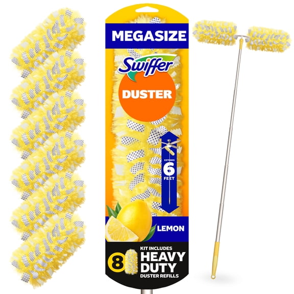 Swiffer Heavy Duty 6 ft Extendable Duster Kit with Refills, Lemon, 1 Handle + 8 Refills