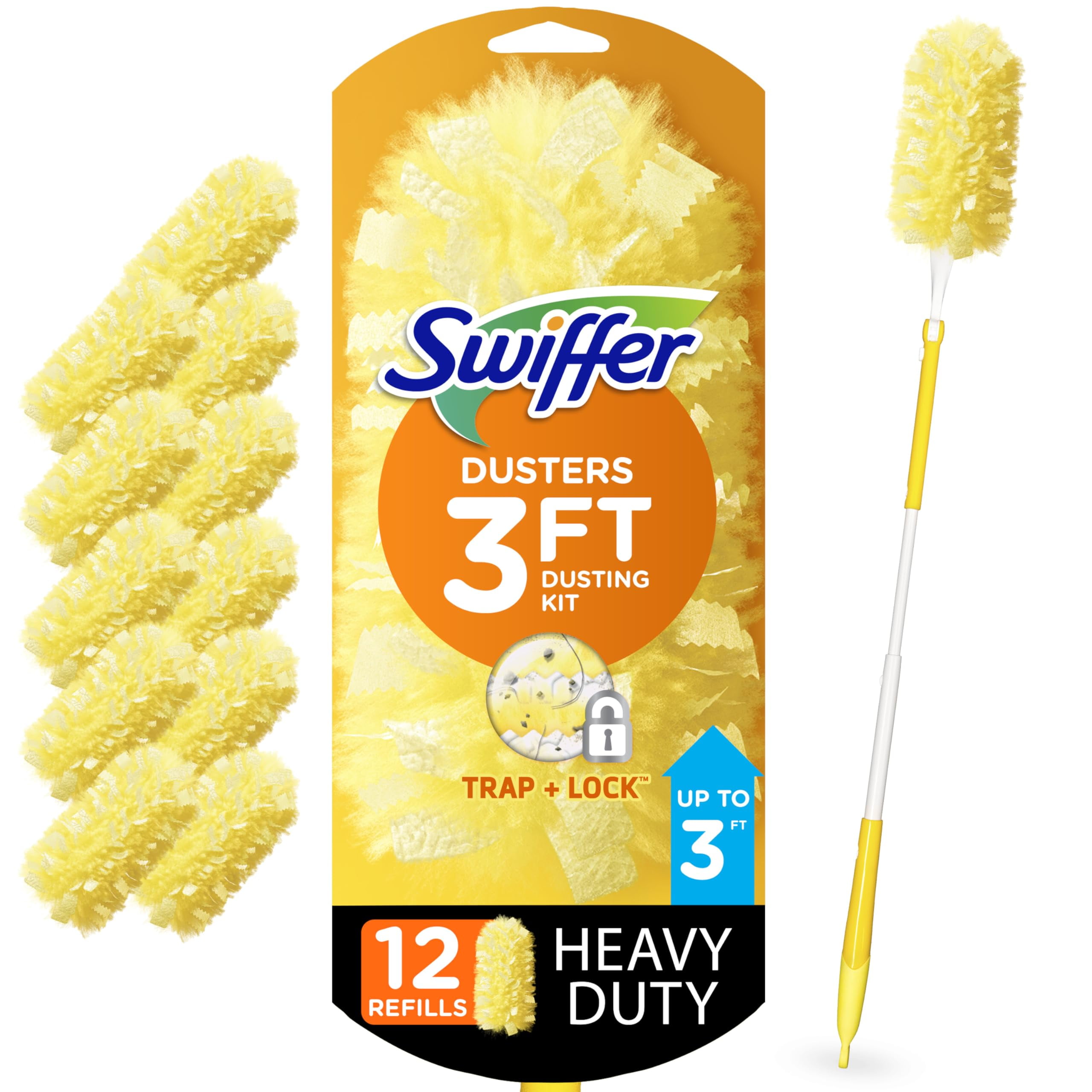 Swiffer Duster Heavy Duty 3 ft Extended Handle Dusting Kit (1 Duster, 12 Refills)RDD14