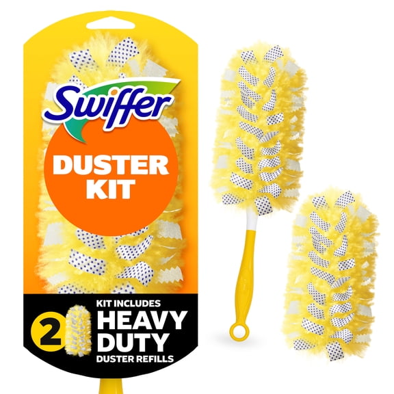 Swiffer Duster Kit with Short Handle, Heavy Duty Dusting Starter Kit with 2 Refills