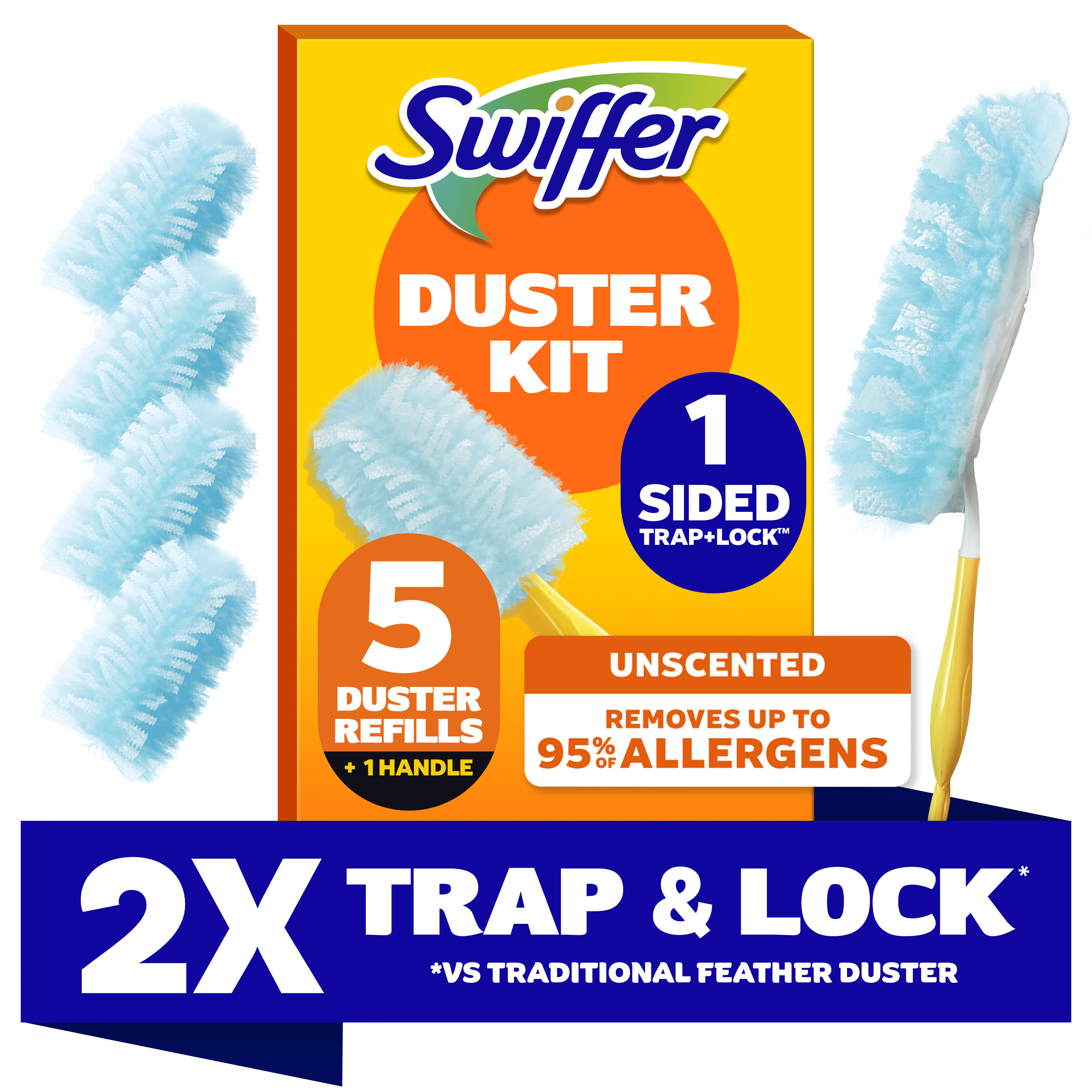 Swiffer Duster Cleaning Kit, Feather Duster Alternative, Unscented, 1 Handle + 5 Duster Refills