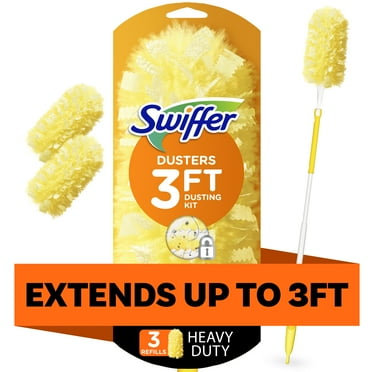 Swiffer Dusters Heavy Duty 3 ft Extendable Handle Dusting Kit (1 Duster, 3 Refills)