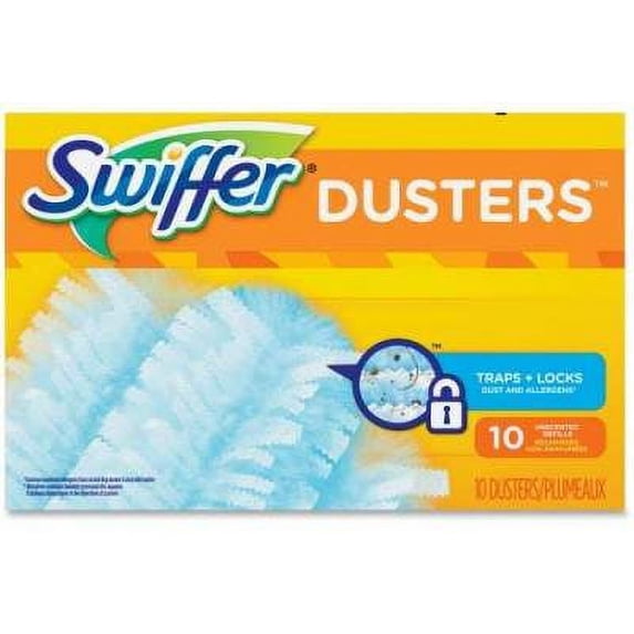 Swiffer Dusters Refill, Dust Lock Fiber, Unscented, Light Blue, 10/Box (21459BX)