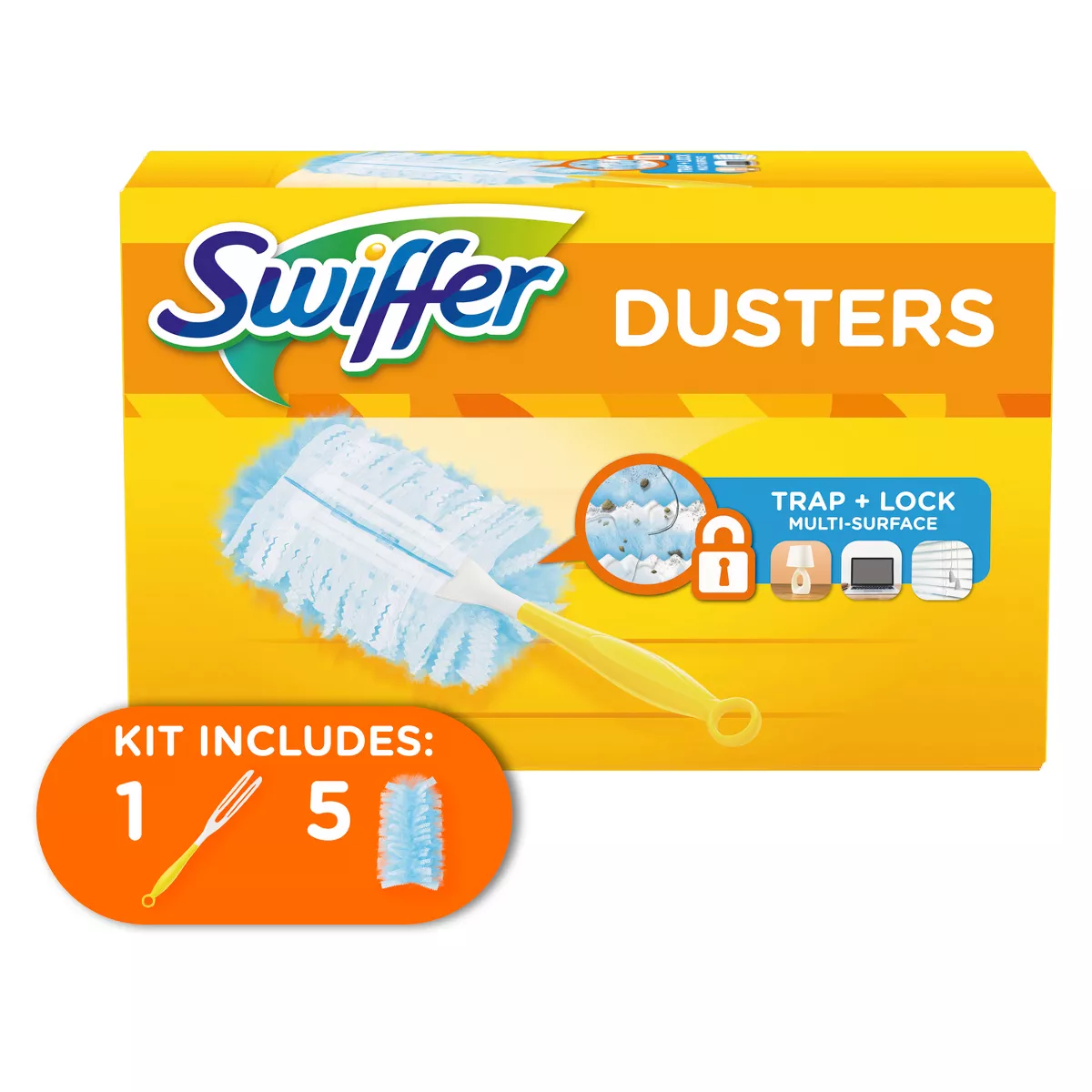 Swiffer Dusters Starter Kit with Handle  6 Count Dusting Refills, Traps Dust & Allergens, Multi-Surface Cleaner
