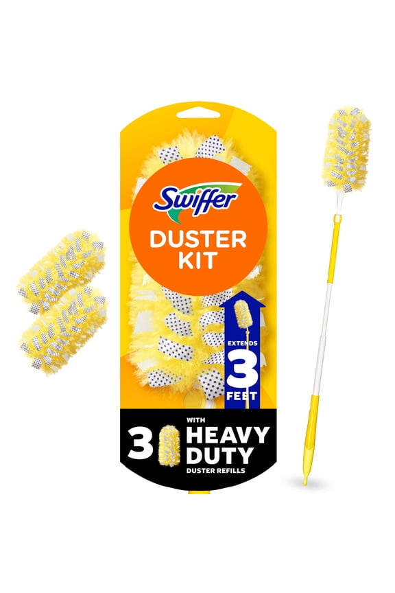 Heavy Duty 3 ft Extendable Duster Kit with Refills, Unscented, 1 Handle + 3 Refills