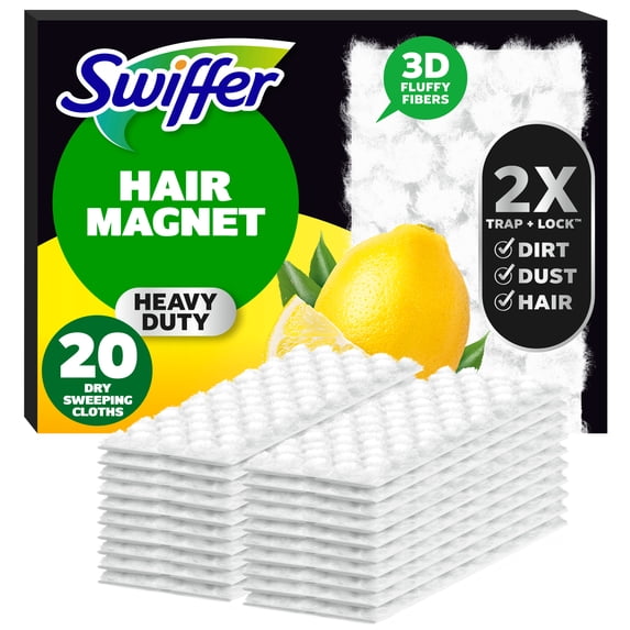 Swiffer Hair Magnet, Heavy Duty Sweeping Cloth Refills, Lemon, 20 Count