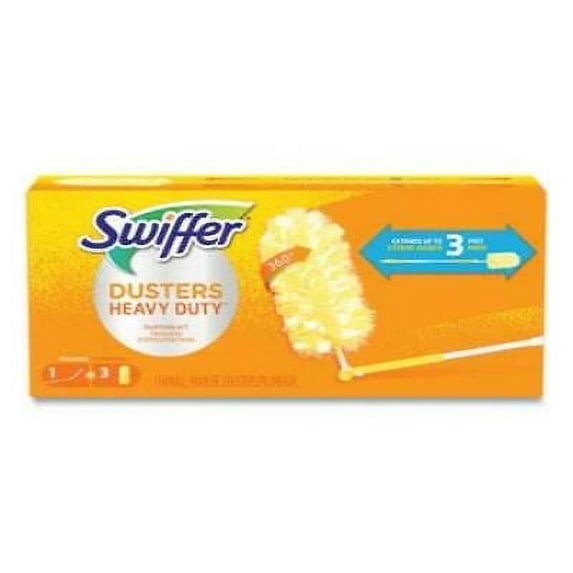 Swiffer Heavy Duty Dusters with Extendable Handle, Plastic Handle Extends to 3 ft, 1 Handle and 3 Dusters/Kit, 6 Kits/Carton (82074CT)