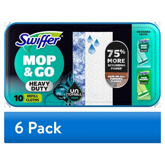 (6 pack) Swiffer Mop & Go Heavy Duty Wet Refills, Unstopables, 10 Count