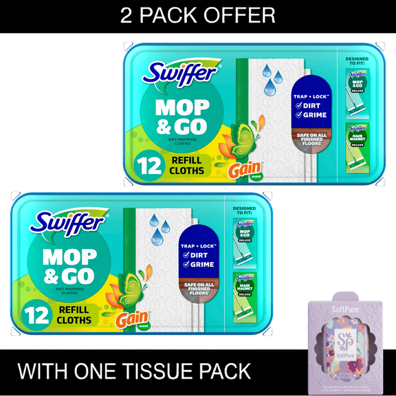 Swiffer Mop & Go Wet Refills, Gain, (12 Count)