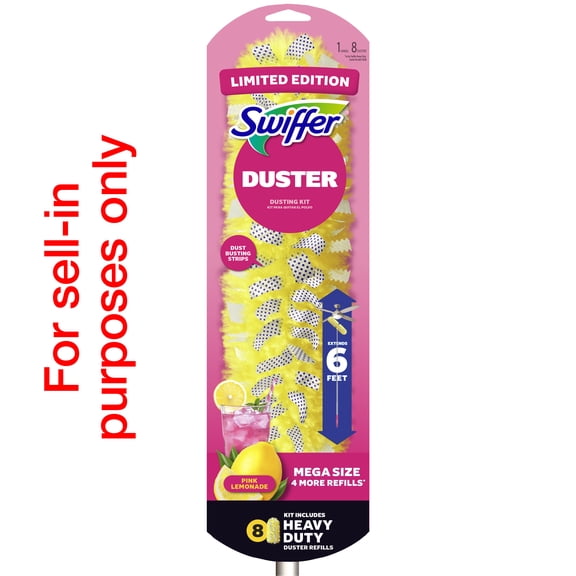 Swiffer Pink Heavy Duty 6 ft Extendable Duster Kit with Refills, Pink Lemonade, 8 Refills