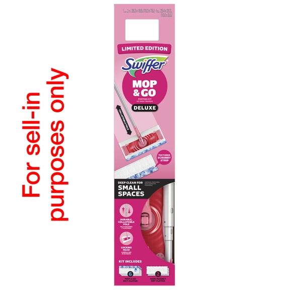 Swiffer Pink Mop & Go Deluxe Kit with Dry & Wet Refills, Unscented, 1 Handle + 2 Hair Magnet Dry Refills & 6 Mop & Go Wet Refills