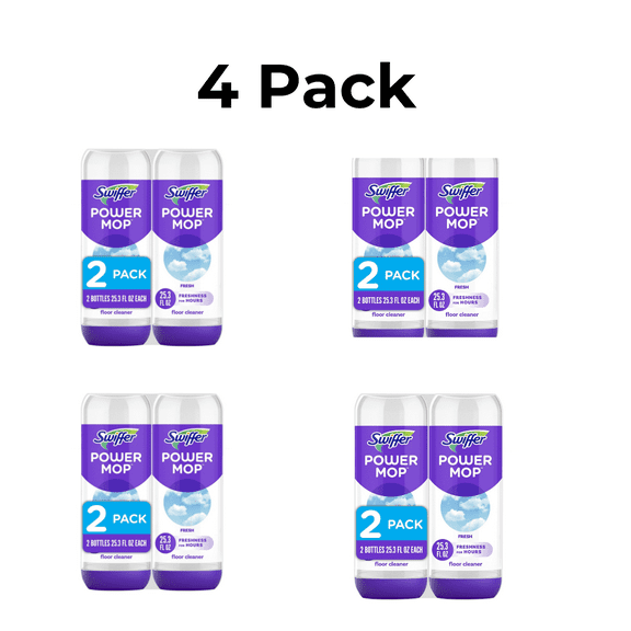 Swiffer Power Mop Floor Cleaning Solution Fresh Scent Floor Cleaner, 25.4 oz, 2 Count (4 Pack)