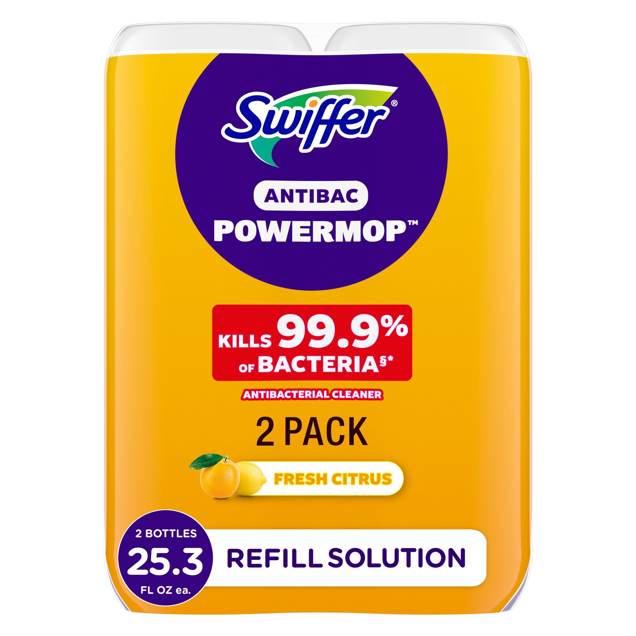 Swiffer PowerMop Anti-Bacterial Refill Solution, Lemon, 2-Pack