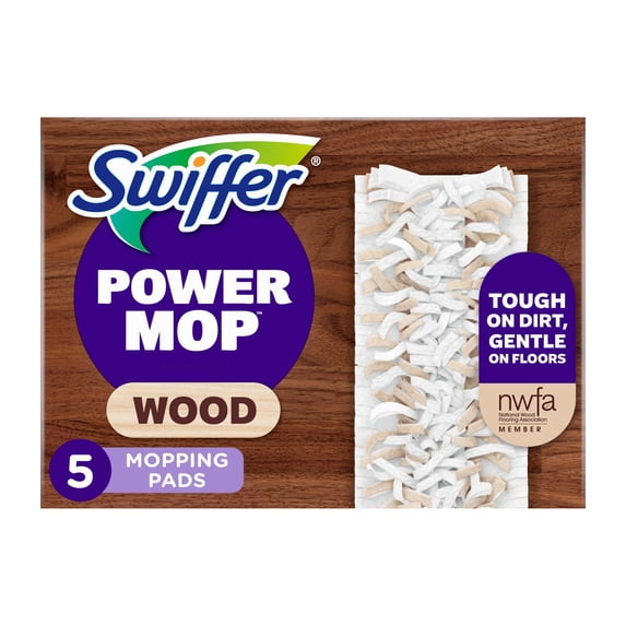Swiffer Power Mop Wood Pad Refills, Unscented, 5 Count