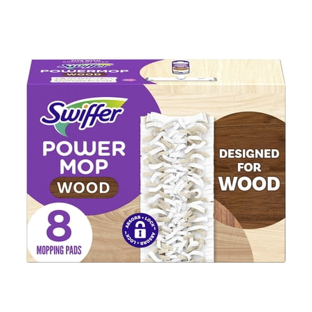 Swiffer PowerMop Wood Mopping Pad Refills for Floor Cleaning, 8 count (2 Pack)