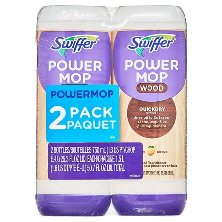 Swiffer PowerMop Wood Quick Dry Liquid Floor Cleaner Solution, Lemon, 25.4 oz, 2 Count (2 Pack)