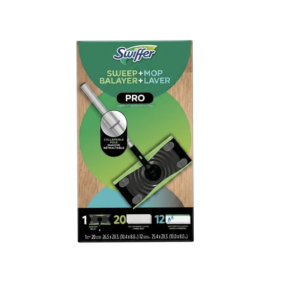 Swiffer Pro Sweep+Mop Mops (1 Sweeper +  20 Dry Cloths + 12 Wet Cloths