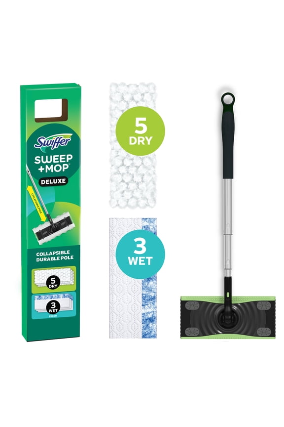 Mop & Go Deluxe Kit with Dry & Wet Refills, 1 Handle + 2 Hair Magnet Dry Pads & Wet Pad Refills