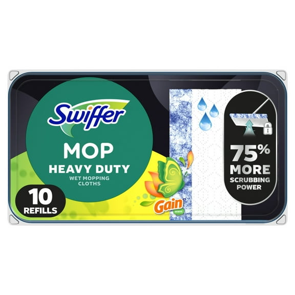 Swiffer Heavy Duty Mop Wet Multi-Surface Cloth Refills for Floor Mopping and Cleaning, Gain, 10 Count