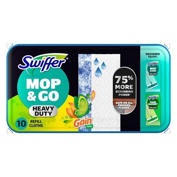 Swiffer Mop & Go Wet Multi-Surface Cloth Refills for Floor Mopping and Cleaning, Gain, 10 Count