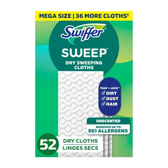 Swiffer Sweep + Mop, Dry Pads Refill, Floor Cleaner, Cleaning Cloths, Unscented, 52 Count