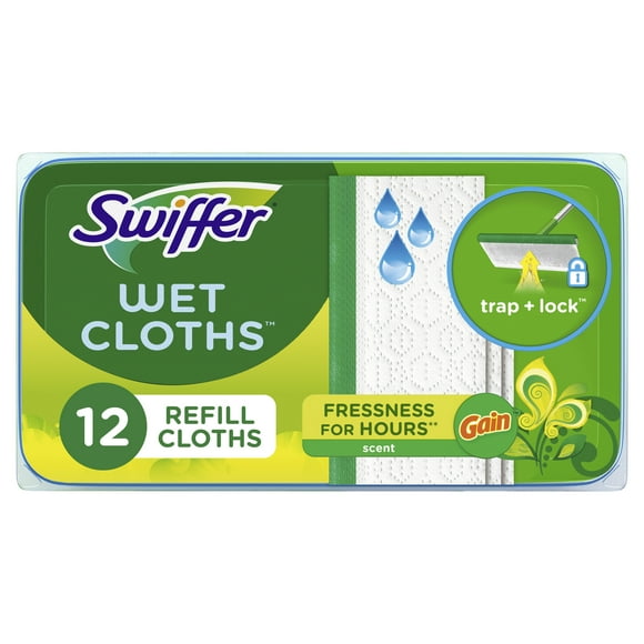 Swiffer Sweep + Mop, Wet Pads Refill, Floor Cleaner, Cleaning Cloths, Gain, 12 Count