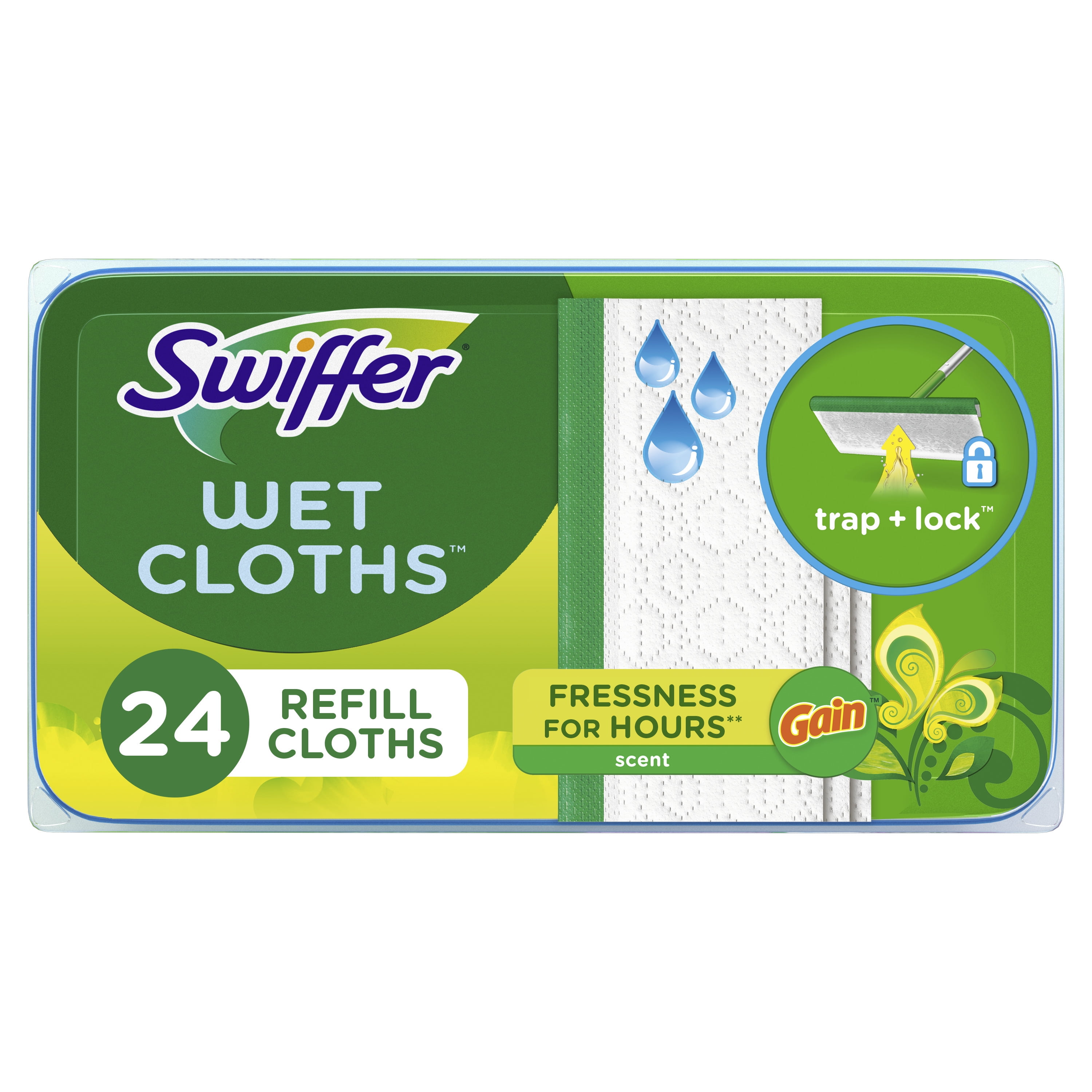 Swiffer Sweep + Mop, Wet Pads Refill, Floor Cleaner, Cleaning Cloths, Gain, 24 Count