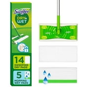 كاسحة Swiffer 2 في 1 جافة + طقم تنظيف وتقطيع الأرضيات الرطبة ، طقم متعدد الأسطح لتنظيف الأرضيات ، طقم يشمل كاسحة واحدة ، 14 قماشًا جافًا ، 5 ملابس رطبة