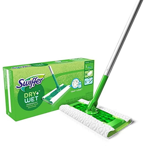 Swiffer Sweeper 2-in-1, Dry and Wet Multi Surface Floor Cleaner, Sweeping and Mopping Starter Kit. Includes 1 Mop + 19 Refills