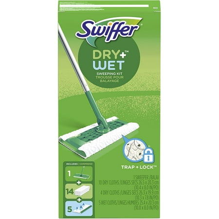 Swiffer Sweeper Dry + Wet All Purpose Floor Mopping and Cleaning Starter Kit with Heavy Duty Cloths, Includes: 1 Mop, 19 Refills