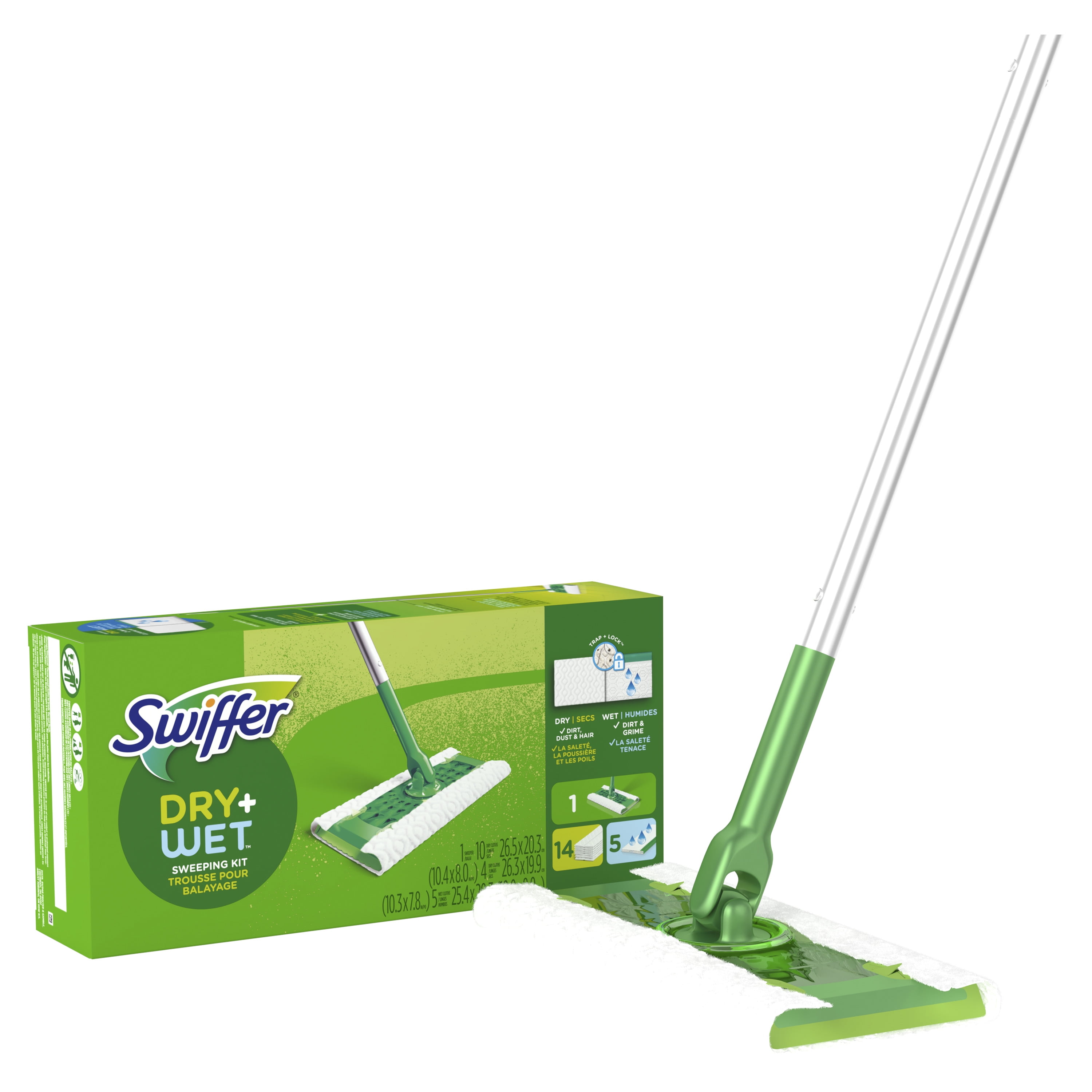 Swiffer Sweeper 2-en-1, limpiador de piso de superficie múltiple seco y  húmedo, barrido y mopping kit de inicio. Incluye 1 mop + 19 recargas
