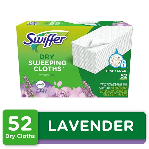 Swiffer Sweep Mop, Dry Pads Refill, Floor Cleaner, Cleaning Cloths, Lavender, 52 Count