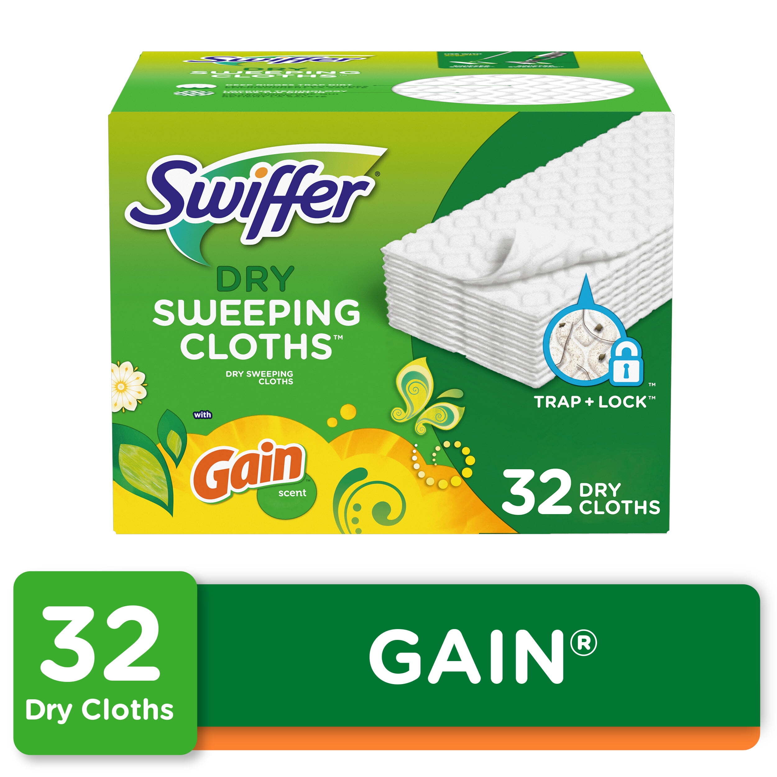 Swiffer Sweeper Dry Sweeping Pad Floor Cleaner Refills for Dust Mop, Gain,  32 Count 
