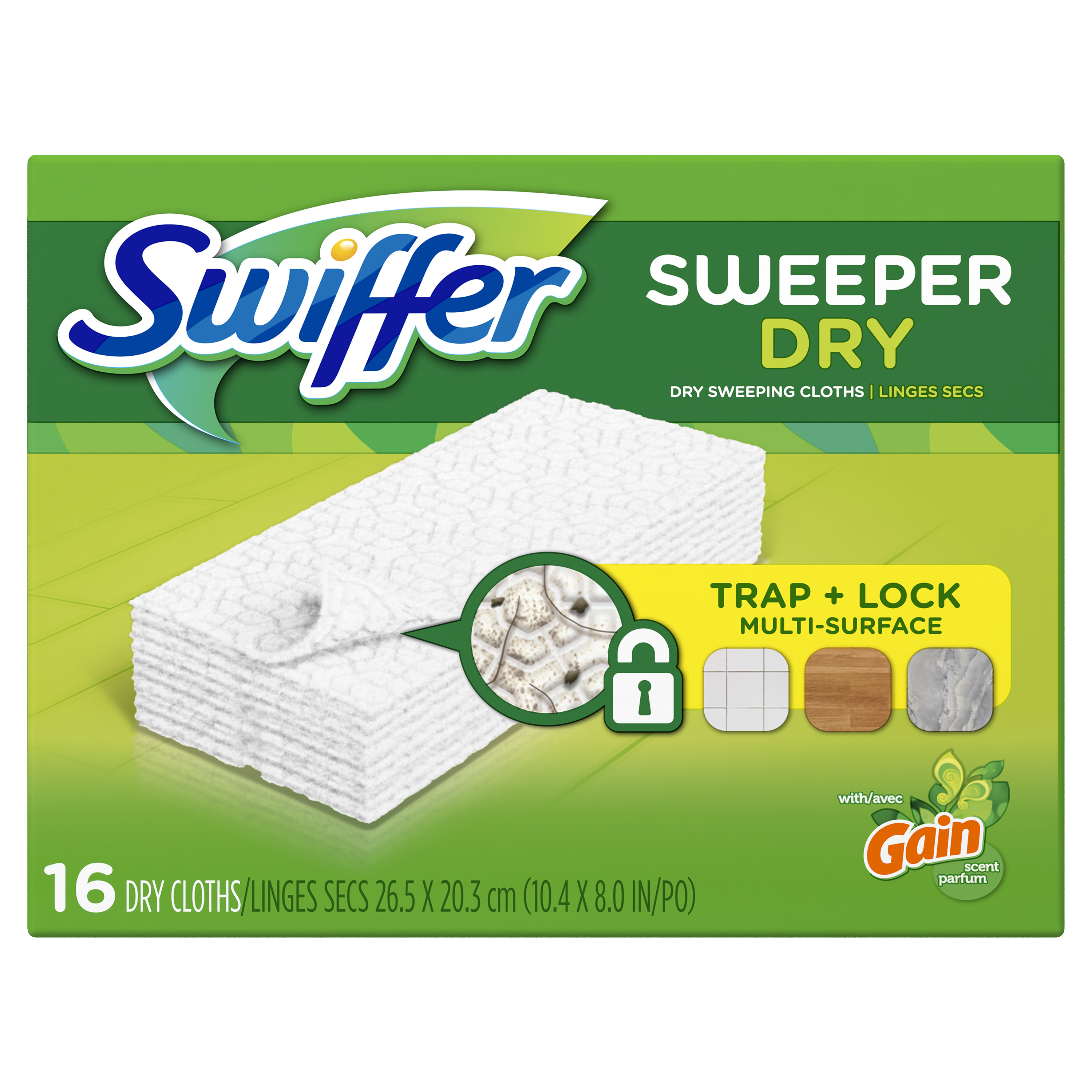Swiffer Sweeper Dry Sweeping Pad Multi Surface Refills for Dusters Floor Mop, Gain Scent, 16 count - image 1 of 10