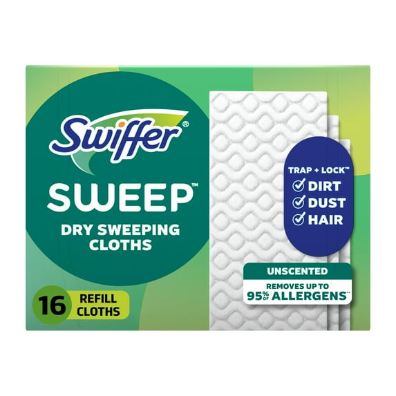 Swiffer Sweep + Mop, Dry Pads Refill, Floor Cleaner, Cleaning Cloths, Unscented, 16 Count