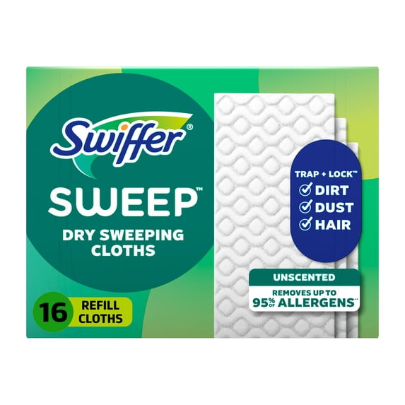 Swiffer Sweeper Dry Sweeping Pad Multi Surface Refills for Dusters floor mop, Unscented, 16 Count