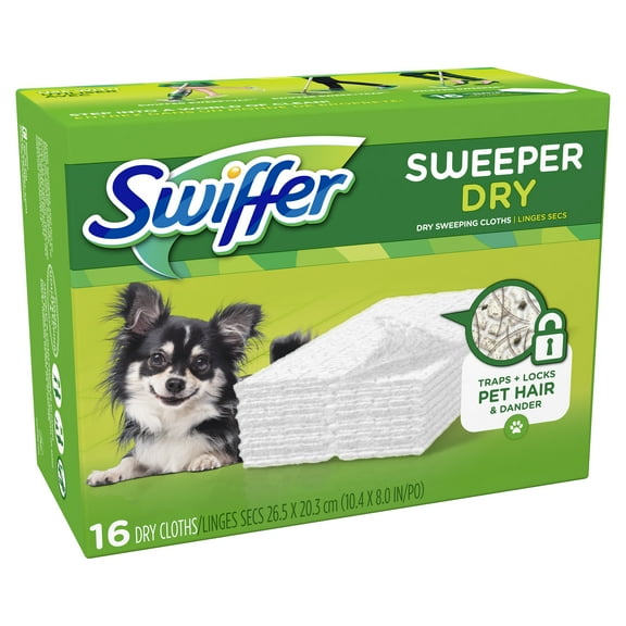 Swiffer Sweeper Dry Sweeping Pad Pet Multi Surface Refills for Dusters Floor Mop, Unscented, 16 Count