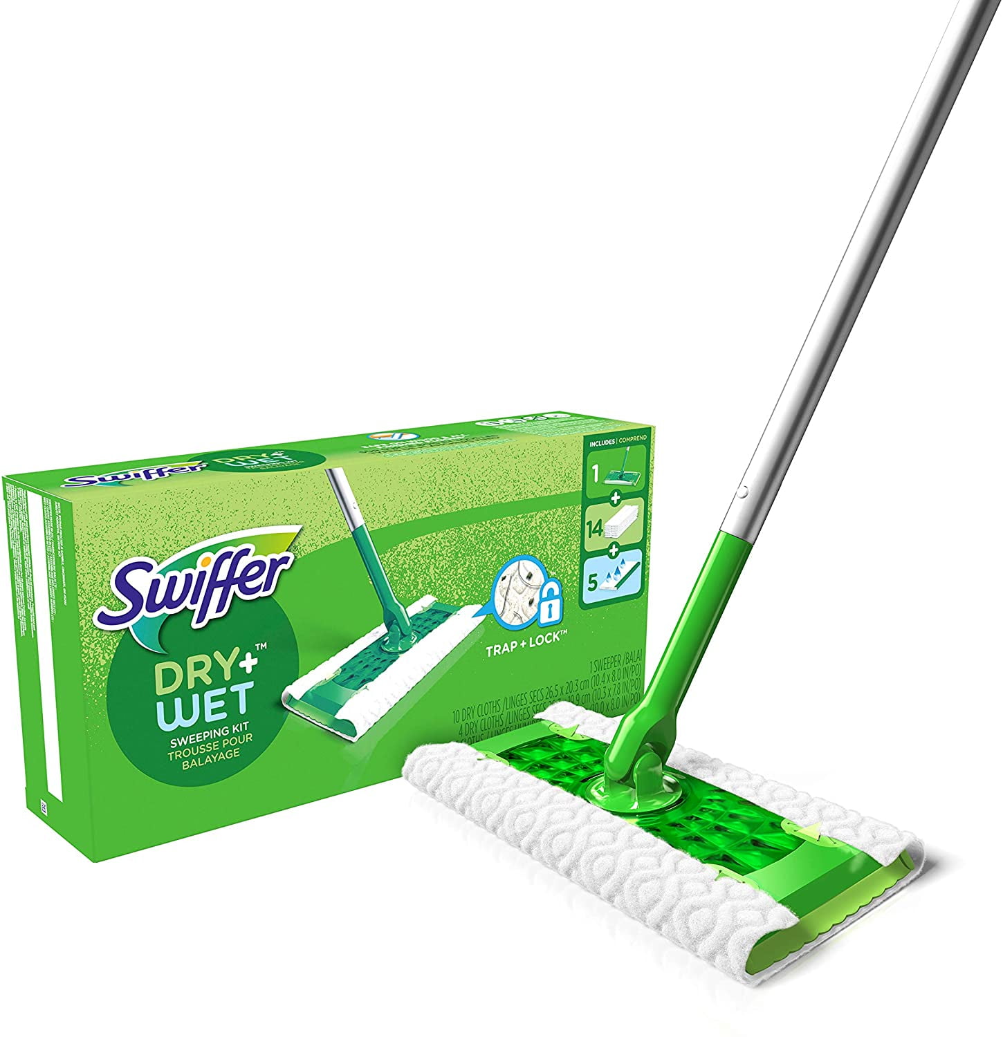 Swiffer Sweeper Dry + Wet All Purpose Floor Mopping and Cleaning Starter Kit with 1 Mop and 10 Refills