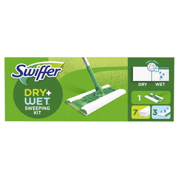 Swiffer Sweeper Dry + Wet Multi Sweeping Kit (1 Sweeper, 7 Dry Cloths, 3 Wet Cloths)