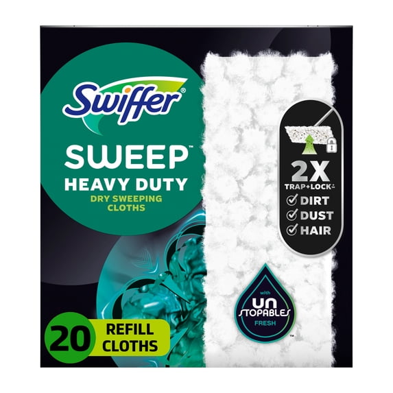 Swiffer Sweeper Heavy Duty Dry Multi-Surface Cloth Refills, Floor Cleaner, Unstopables Fresh Scent, 20 count