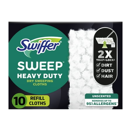 Swiffer Sweep + Mop Dry Pads Refill, Floor Cleaner, Cleaning Cloths, Heavy Duty, Unscented, 10 Count