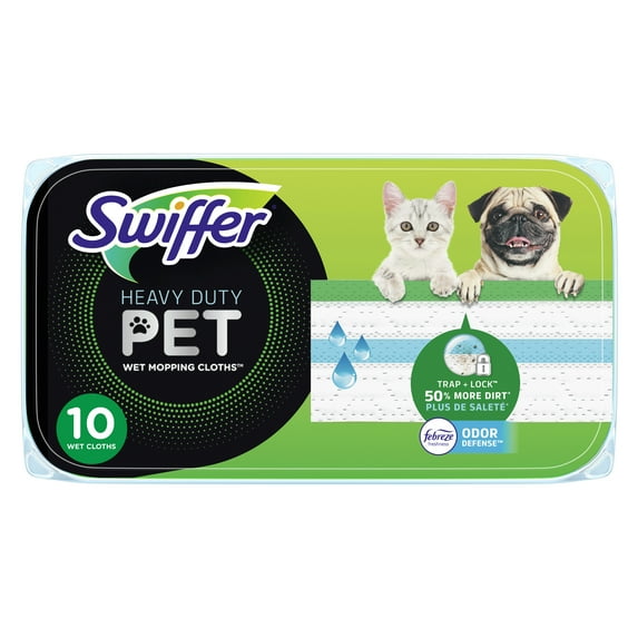 Swiffer Sweeper Heavy Duty Pet Wet Refills, Febreze Odor Defense, 10 Ct