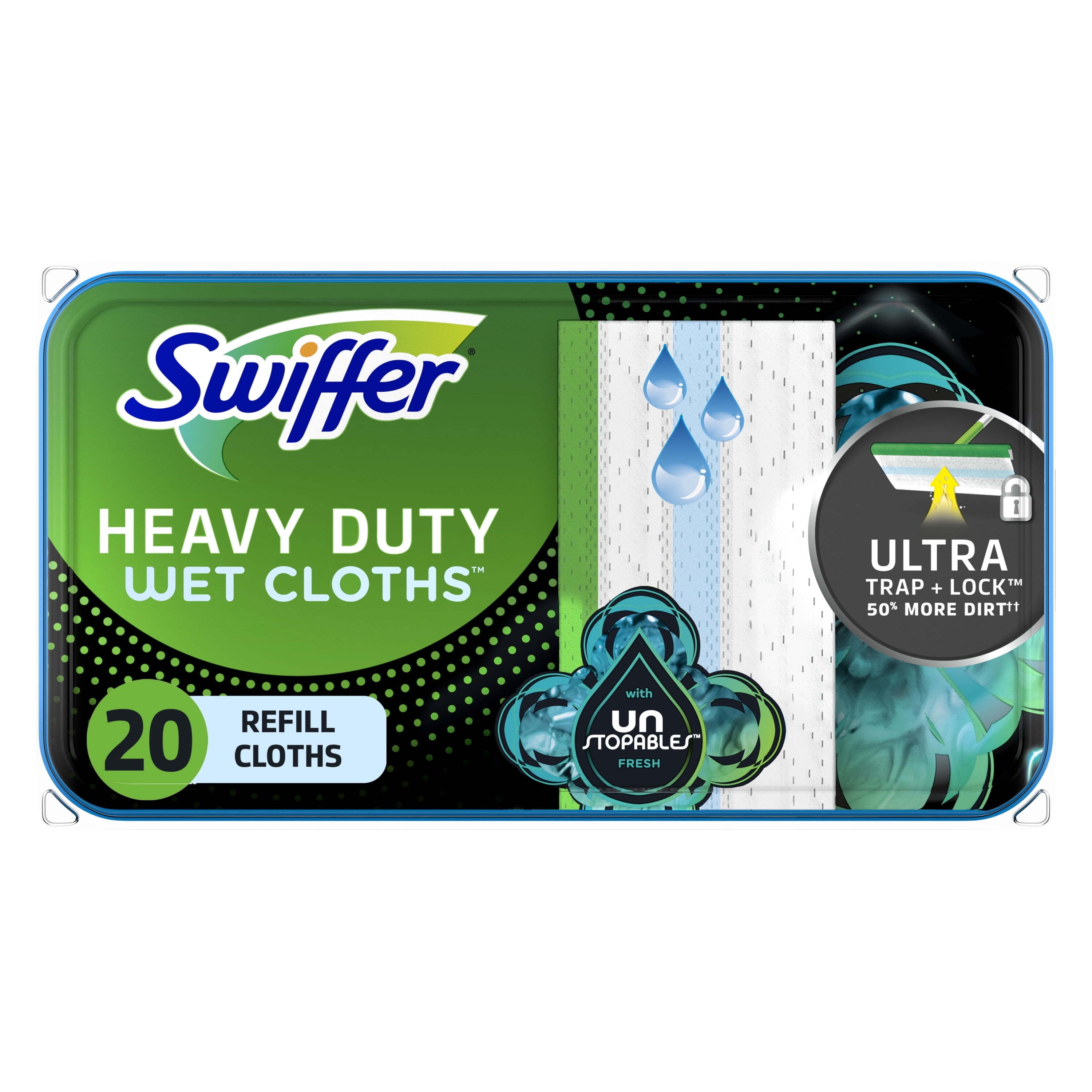 Walmart savings: Swiffer Sweeper Heavy Duty Wet Multi-Surface Cloth Refills, Floor Cleaner and Floor Mop, Unstopables Fresh Scent, 20 count