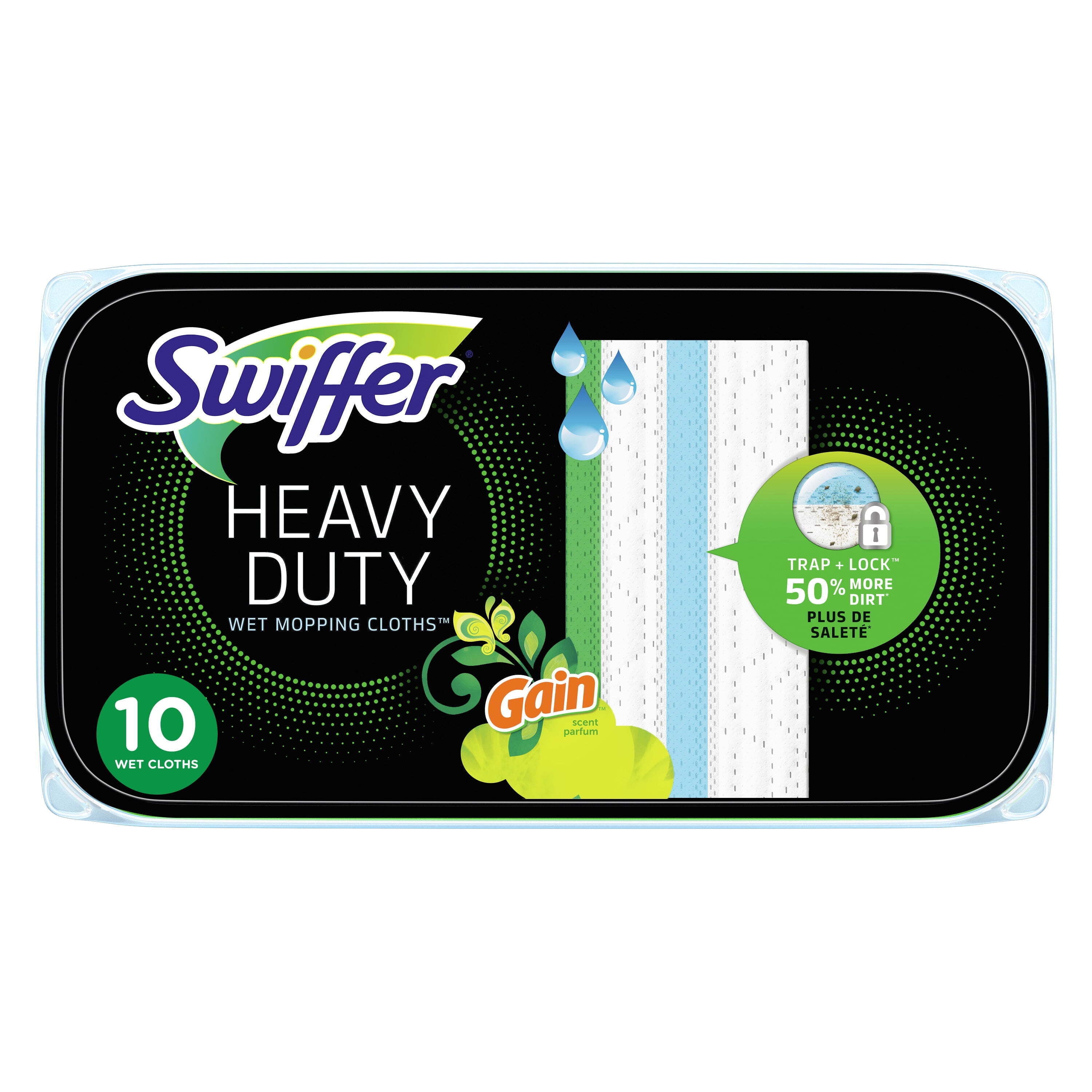 Swiffer Heavy Duty Mop Wet Multi-Surface Cloth Refills for Floor Mopping and Cleaning, Gain, 10 Count