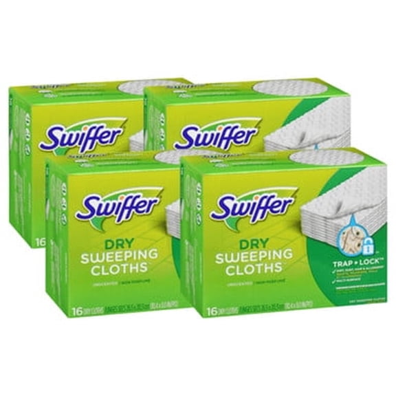 Swiffer Sweeper Multi-Surface Dry Cloth Refills - Textured, 16 Count (4/Case) for Easy Cleaning