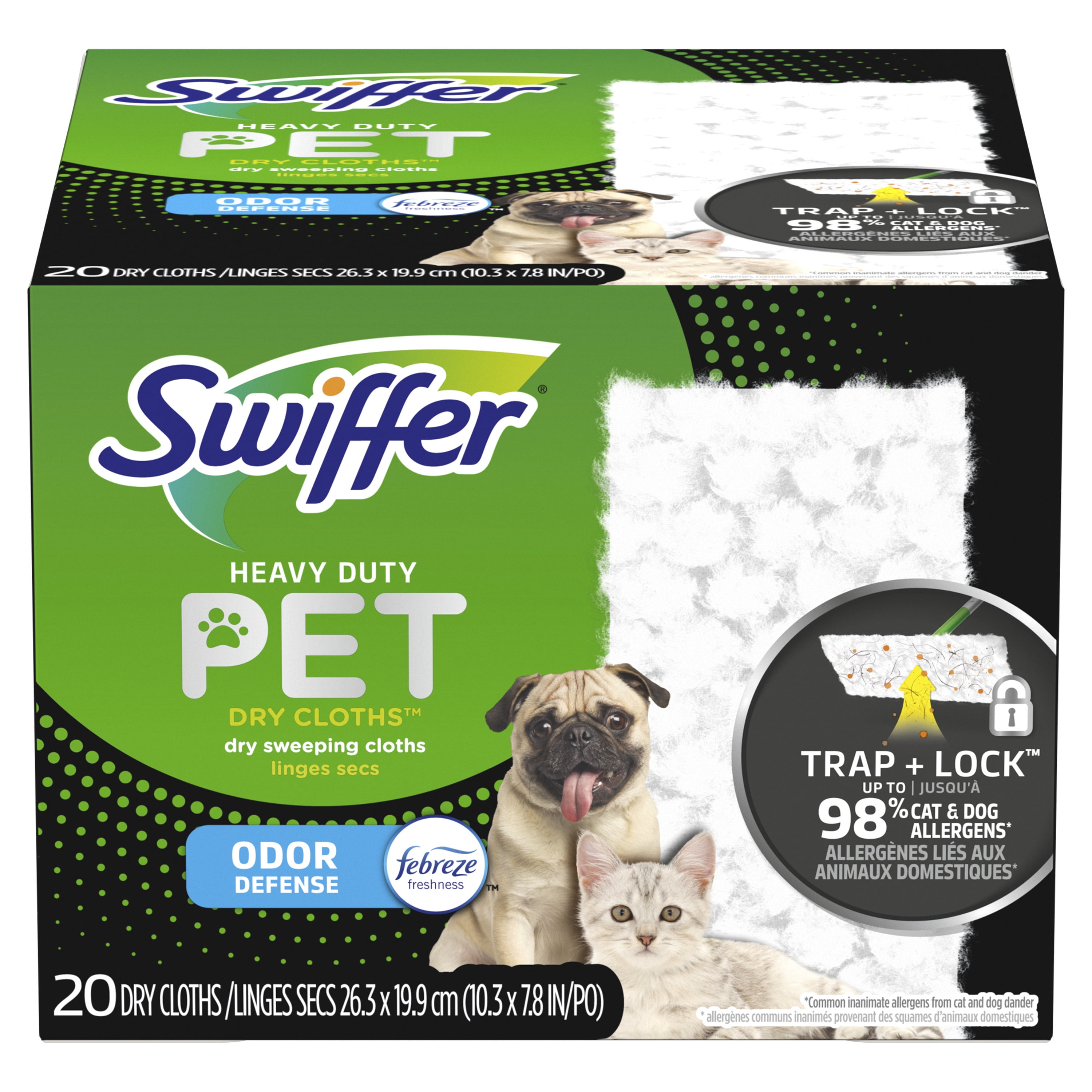 Swiffer Sweeper Heavy Duty 3D Fiber Pet Dry Refills, Febreze Odor Defense, 20 Ct Dry Pads for All Floor Types