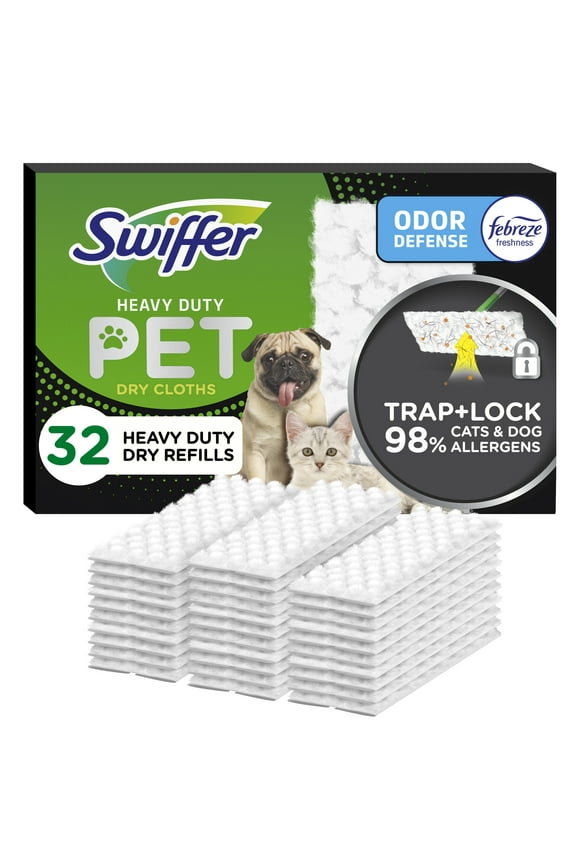 Sweeper Pet Heavy Duty Dry Multi-Surface Cloth Refills for Floor Cleaning, Febreze, 32 Count